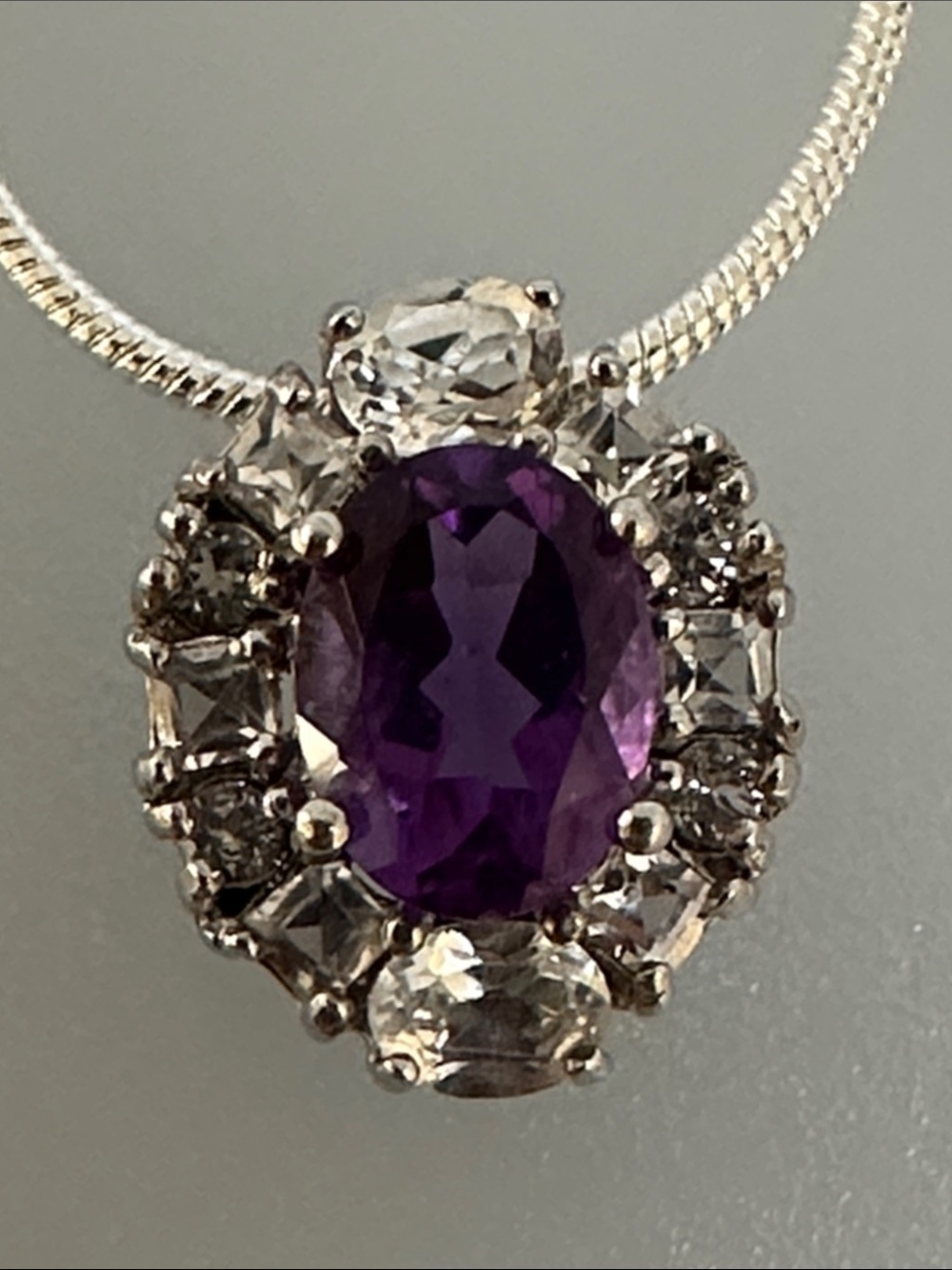 Elegant 925 Sterling silver Amethyst and Spinel Gems Pendant Necklace